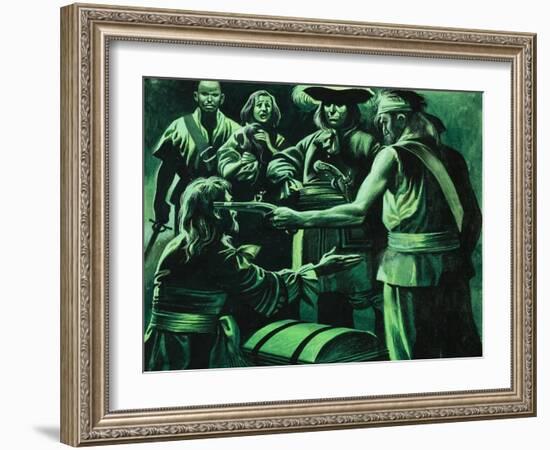 Sir Henry Morgan and Chest of Treasure-Ron Embleton-Framed Giclee Print