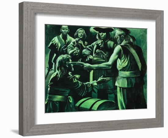 Sir Henry Morgan and Chest of Treasure-Ron Embleton-Framed Giclee Print