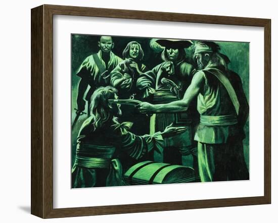 Sir Henry Morgan and Chest of Treasure-Ron Embleton-Framed Giclee Print