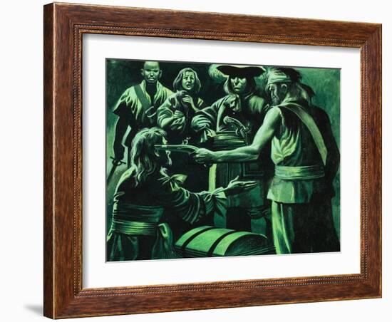 Sir Henry Morgan and Chest of Treasure-Ron Embleton-Framed Giclee Print