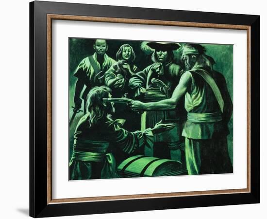 Sir Henry Morgan and Chest of Treasure-Ron Embleton-Framed Giclee Print