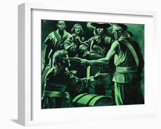 Sir Henry Morgan and Chest of Treasure-Ron Embleton-Framed Giclee Print