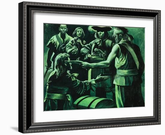 Sir Henry Morgan and Chest of Treasure-Ron Embleton-Framed Giclee Print