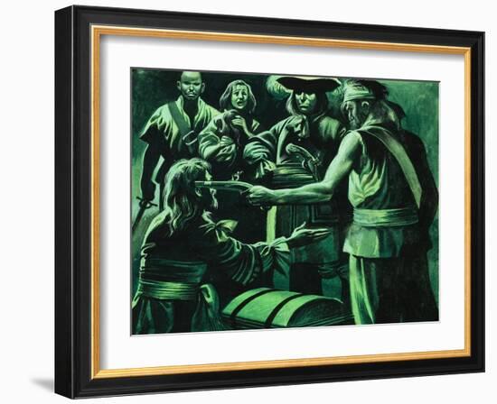 Sir Henry Morgan and Chest of Treasure-Ron Embleton-Framed Giclee Print