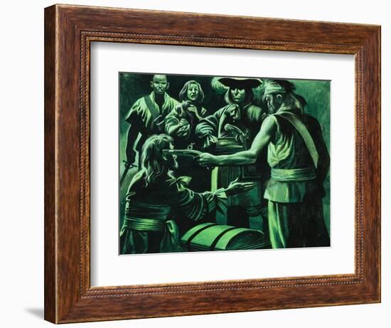 Sir Henry Morgan and Chest of Treasure-Ron Embleton-Framed Giclee Print