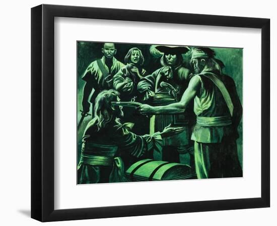 Sir Henry Morgan and Chest of Treasure-Ron Embleton-Framed Giclee Print