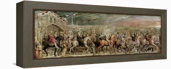 Sir Jeffrey Chaucer (C.1342-1400) and the Nine and Twenty Pilgrims on their Journey to Canterbury-William Blake-Framed Premier Image Canvas