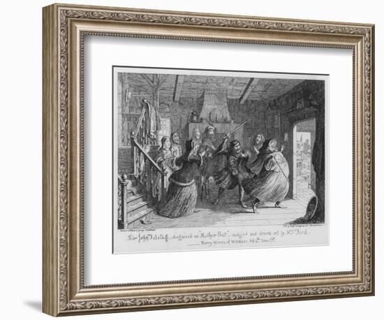 Sir John Falstaff, Disguised as Mother Prat, Cudgeled and Driven Out by Mr Ford-George Cruikshank-Framed Giclee Print