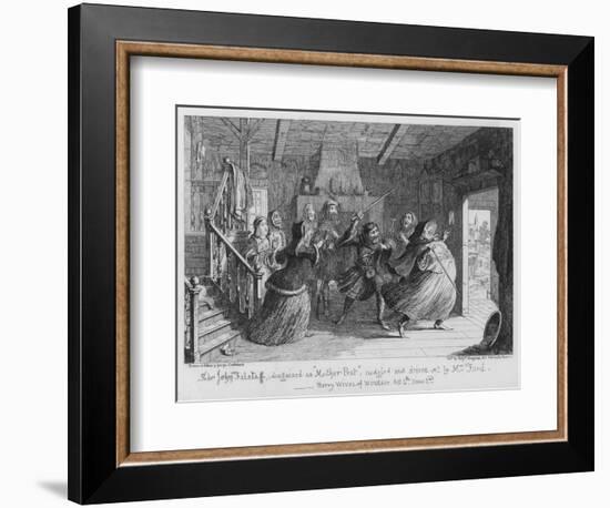 Sir John Falstaff, Disguised as Mother Prat, Cudgeled and Driven Out by Mr Ford-George Cruikshank-Framed Giclee Print