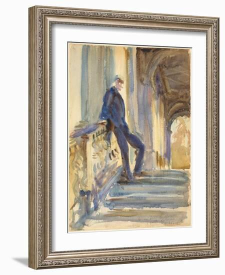 Sir Neville Wilkinson on the Steps of the Palladian Bridge at Wilton House, 1904-5-John Singer Sargent-Framed Giclee Print