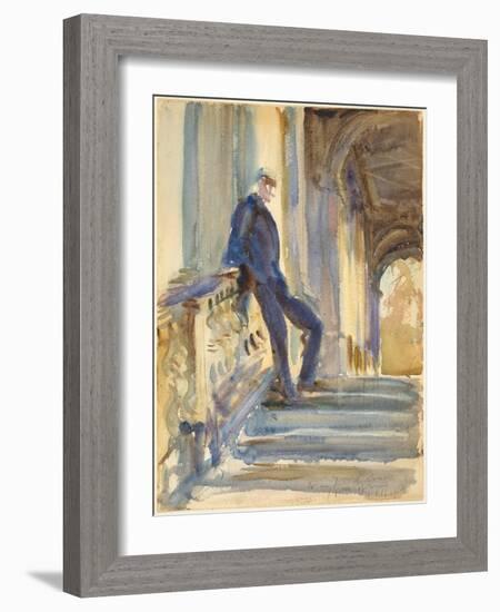 Sir Neville Wilkinson on the Steps of the Palladian Bridge at Wilton House, 1904-5-John Singer Sargent-Framed Giclee Print