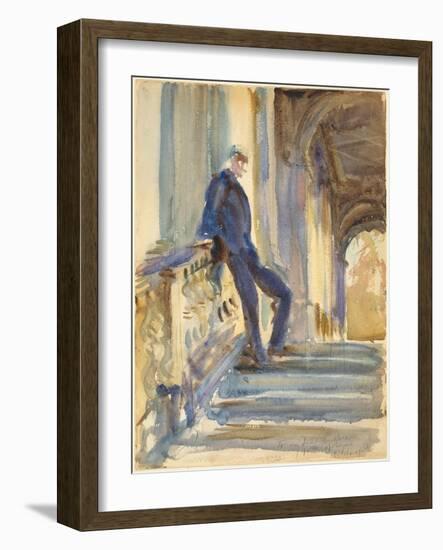 Sir Neville Wilkinson on the Steps of the Palladian Bridge at Wilton House, 1904-5-John Singer Sargent-Framed Giclee Print