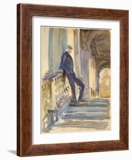 Sir Neville Wilkinson on the Steps of the Palladian Bridge at Wilton House, 1904-5-John Singer Sargent-Framed Giclee Print