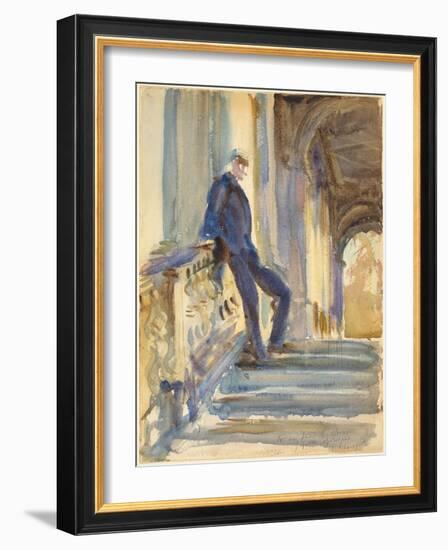 Sir Neville Wilkinson on the Steps of the Palladian Bridge at Wilton House, 1904-5-John Singer Sargent-Framed Giclee Print