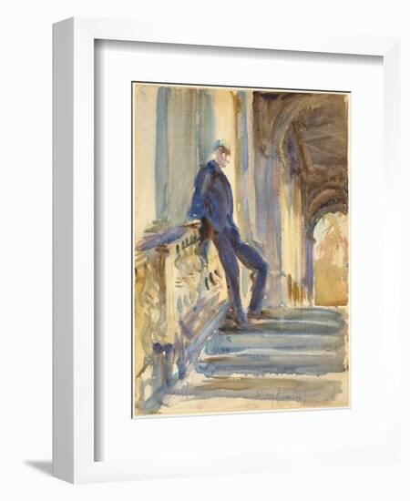 Sir Neville Wilkinson on the Steps of the Palladian Bridge at Wilton House, 1904-5-John Singer Sargent-Framed Giclee Print