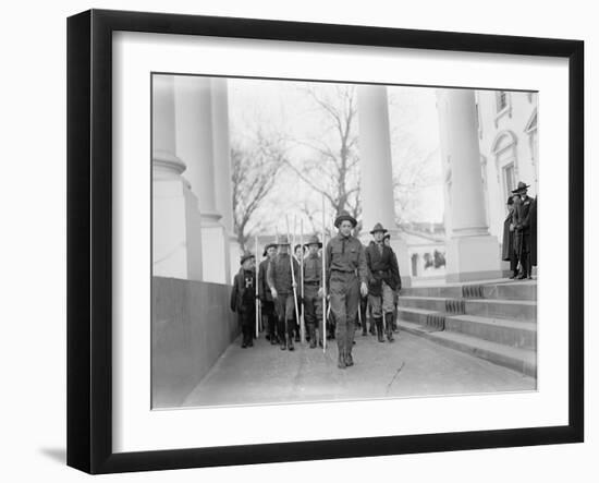 Sir Robert Baden-Powell reviewing a parade of Boy Scouts from the White House portico, 1911-Harris & Ewing-Framed Photographic Print