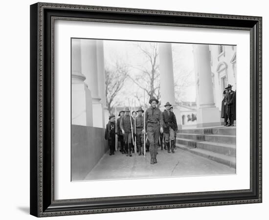 Sir Robert Baden-Powell reviewing a parade of Boy Scouts from the White House portico, 1911-Harris & Ewing-Framed Photographic Print