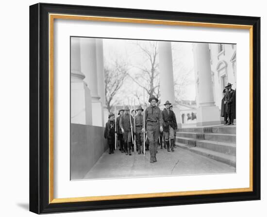 Sir Robert Baden-Powell reviewing a parade of Boy Scouts from the White House portico, 1911-Harris & Ewing-Framed Photographic Print