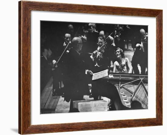 Sir Thomas Beecham Conducting Orchestra as Lady Beecham Plays Piano-Michael Rougier-Framed Premium Photographic Print