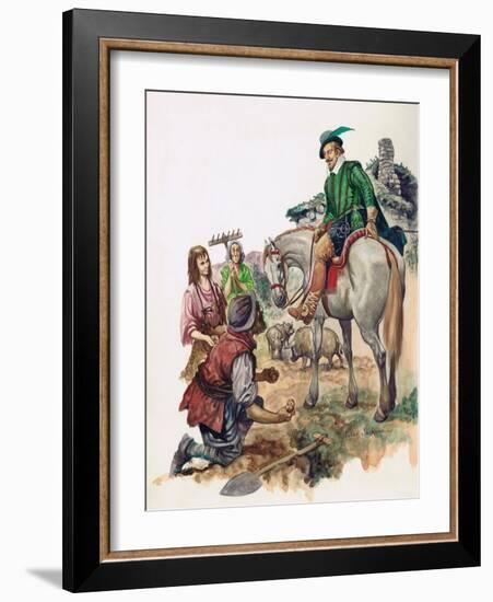 Sir Walter Raleigh and the Potato in Ireland (Gouache on Paper)-Peter Jackson-Framed Giclee Print