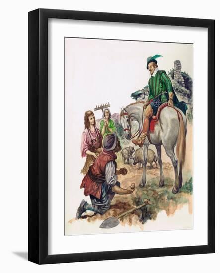 Sir Walter Raleigh and the Potato in Ireland (Gouache on Paper)-Peter Jackson-Framed Giclee Print