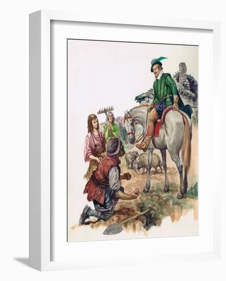 Sir Walter Raleigh and the Potato in Ireland (Gouache on Paper)-Peter Jackson-Framed Giclee Print