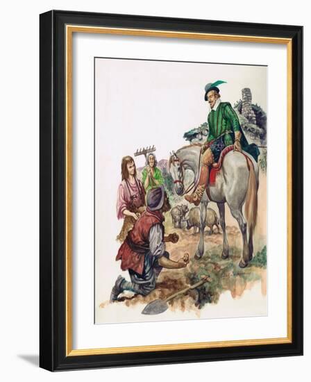 Sir Walter Raleigh and the Potato in Ireland (Gouache on Paper)-Peter Jackson-Framed Giclee Print