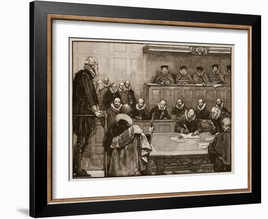 Sir Walter Raleigh before the Judges, Illustration from 'Cassell's Illustrated History of England'-English School-Framed Giclee Print