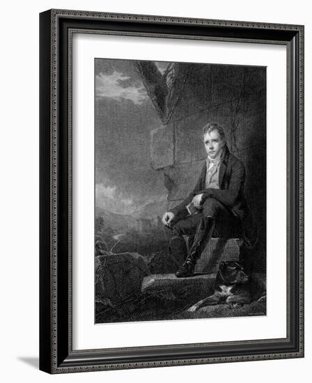 Sir Walter Scott, Scottish Novelist and Poet, Sitting Next to a Stone Wall with a Dog-null-Framed Photographic Print