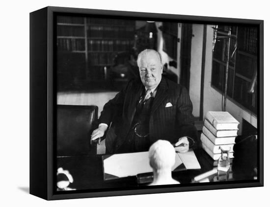 Sir Winston Churchill, Sitting Behind Desk at Chartwell-null-Framed Premier Image Canvas