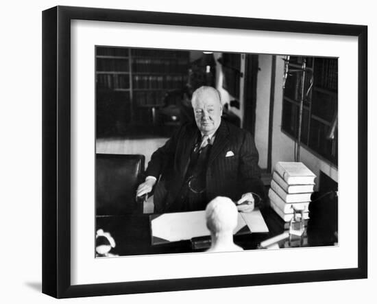 Sir Winston Churchill, Sitting Behind Desk at Chartwell-null-Framed Premium Photographic Print