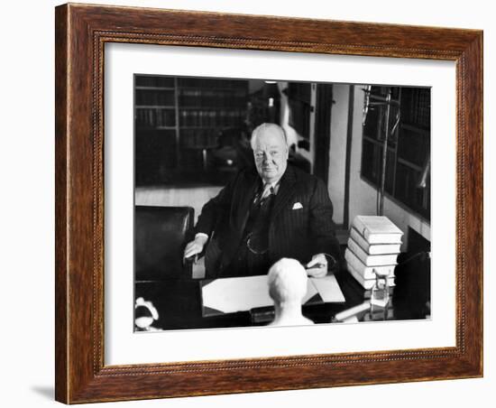 Sir Winston Churchill, Sitting Behind Desk at Chartwell-null-Framed Photographic Print