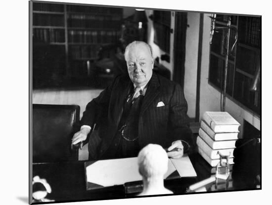 Sir Winston Churchill, Sitting Behind Desk at Chartwell-null-Mounted Photographic Print