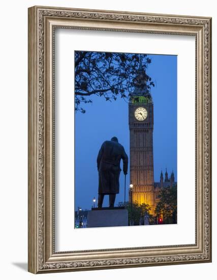 Sir Winston Churchill Statue and Big Ben, Parliament Square, Westminster, London, England-James Emmerson-Framed Photographic Print