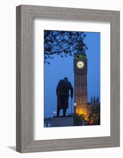 Sir Winston Churchill Statue and Big Ben, Parliament Square, Westminster, London, England-James Emmerson-Framed Photographic Print