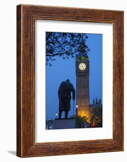 Sir Winston Churchill Statue and Big Ben, Parliament Square, Westminster, London, England-James Emmerson-Framed Photographic Print