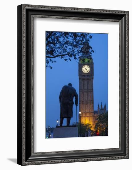 Sir Winston Churchill Statue and Big Ben, Parliament Square, Westminster, London, England-James Emmerson-Framed Photographic Print