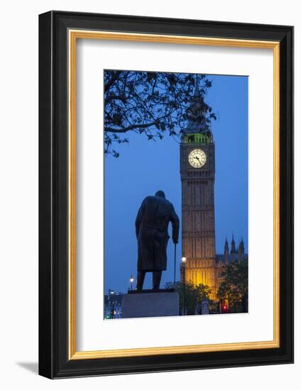 Sir Winston Churchill Statue and Big Ben, Parliament Square, Westminster, London, England-James Emmerson-Framed Photographic Print