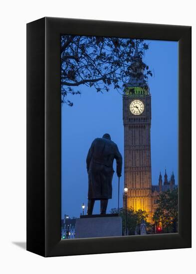 Sir Winston Churchill Statue and Big Ben, Parliament Square, Westminster, London, England-James Emmerson-Framed Premier Image Canvas