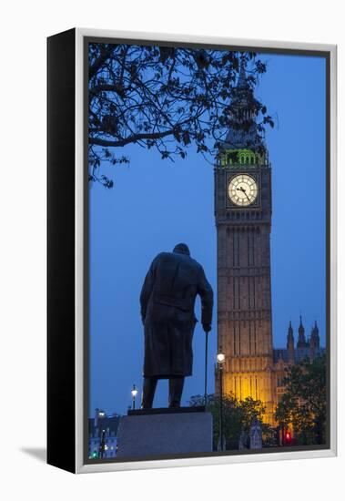 Sir Winston Churchill Statue and Big Ben, Parliament Square, Westminster, London, England-James Emmerson-Framed Premier Image Canvas