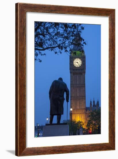 Sir Winston Churchill Statue and Big Ben, Parliament Square, Westminster, London, England-James Emmerson-Framed Photographic Print