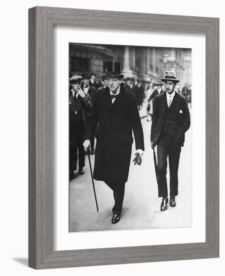 Sir Winston Churchill Walking in Street with Sir James Grigg, His Parliamentary Private Secretary-null-Framed Photographic Print