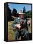 Sir Winston Churchill Wearing Straw Hat while Holding Pet Poodle at Chartwell Manor-Hans Wild-Framed Premier Image Canvas