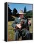 Sir Winston Churchill Wearing Straw Hat while Holding Pet Poodle at Chartwell Manor-Hans Wild-Framed Premier Image Canvas