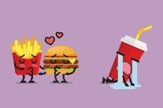 Fast Food Fall in Love Kissing with Heartbroken Soft Drink Character. Funny Character-Sira Anamwong-Premium Giclee Print