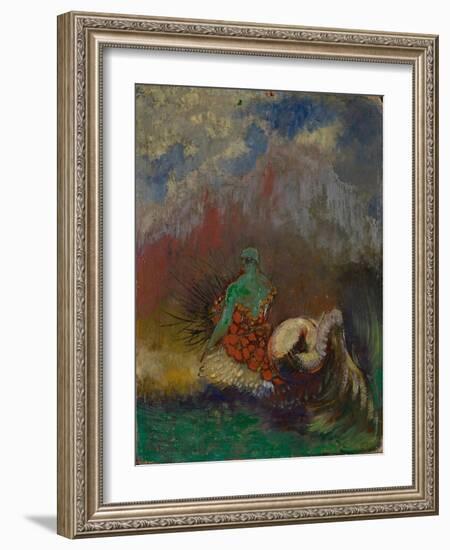 Siren, C.1900 (Oil and Gold Powder on Fibreboard)-Odilon Redon-Framed Giclee Print