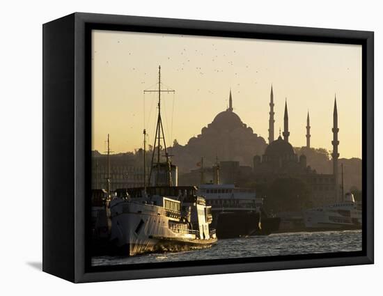 Sirkeci Harbour with Yeni and Sulemaniye Mosques Behind, Istanbul, Turkey, Eurasia-Adam Woolfitt-Framed Premier Image Canvas