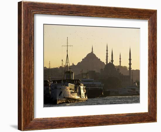 Sirkeci Harbour with Yeni and Sulemaniye Mosques Behind, Istanbul, Turkey, Eurasia-Adam Woolfitt-Framed Photographic Print