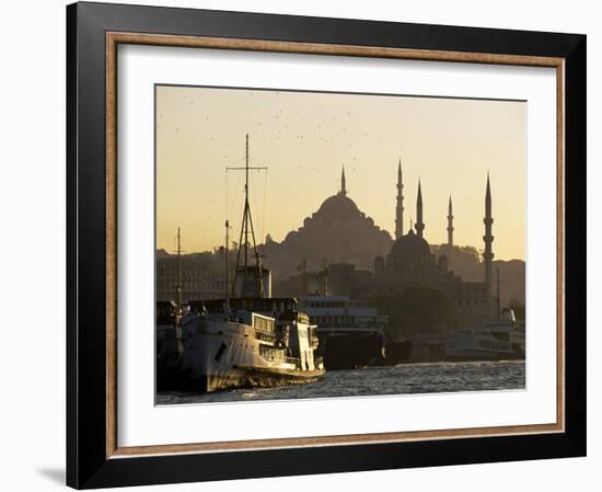 Sirkeci Harbour with Yeni and Sulemaniye Mosques Behind, Istanbul, Turkey, Eurasia-Adam Woolfitt-Framed Photographic Print