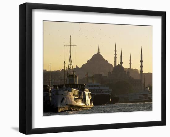 Sirkeci Harbour with Yeni and Sulemaniye Mosques Behind, Istanbul, Turkey, Eurasia-Adam Woolfitt-Framed Photographic Print